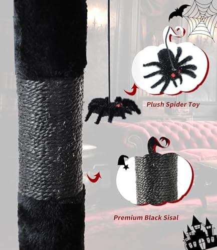 Gothic Cat Tree Tower with Coffin Bed & Sisal Scratch Post, Black & Red
