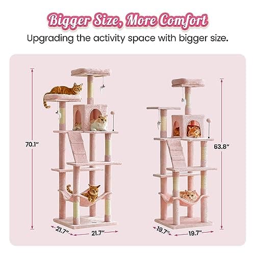 Pink Multi-Level 70.1-Inch Cat Tree with Scratching Posts & Hammock