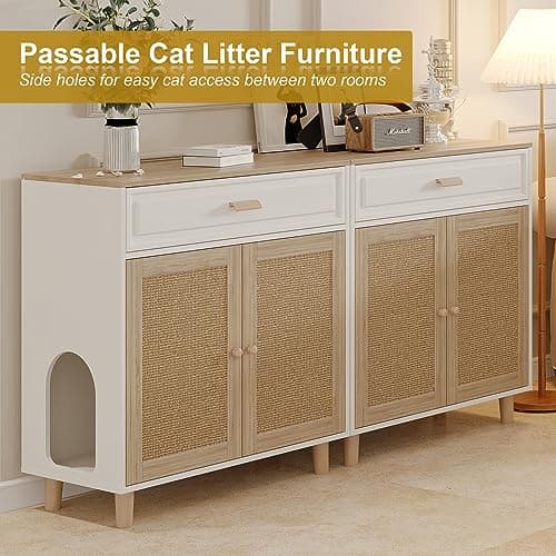 Hidden Cat House & Washroom Cabinet with Scratching Board & Drawer