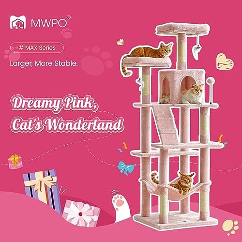 Pink Multi-Level 70.1-Inch Cat Tree with Scratching Posts & Hammock