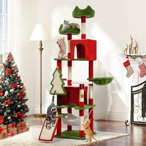 YITAHOME 75 inch Multi-Level Cat Tree with Condos, Scratching Posts, Hammocks, Pink — Chrismas Color