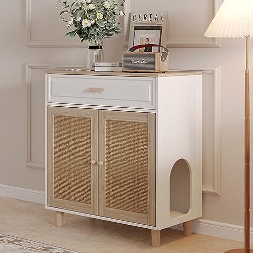 Hidden Cat House & Washroom Cabinet with Scratching Board & Drawer