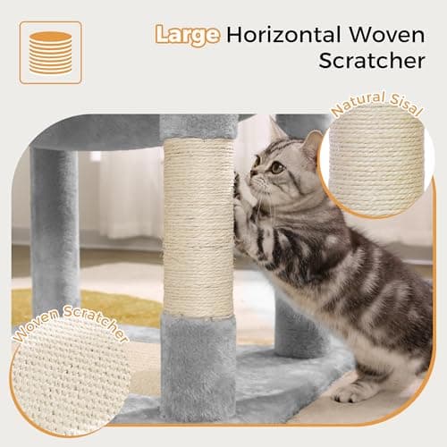 Large Indoor Cat Tree with Hammock & Scratch Post (54", Grey)