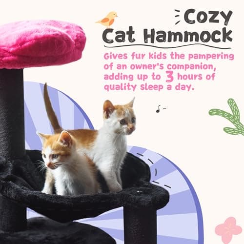 Black Pink Flower Cat Tree for Indoor Cats with Hammock