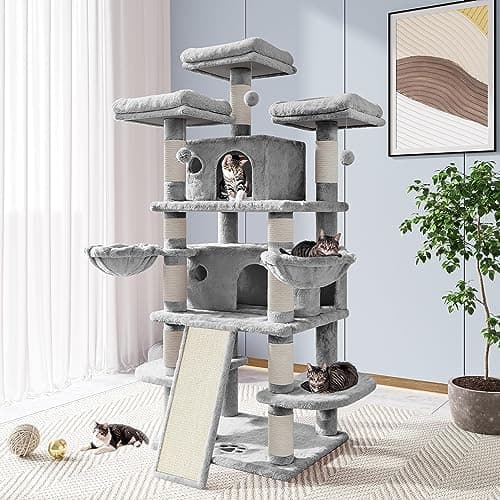 Allewie 68" Smokey Grey Cat Tree with Towers and Condo — Light Grey