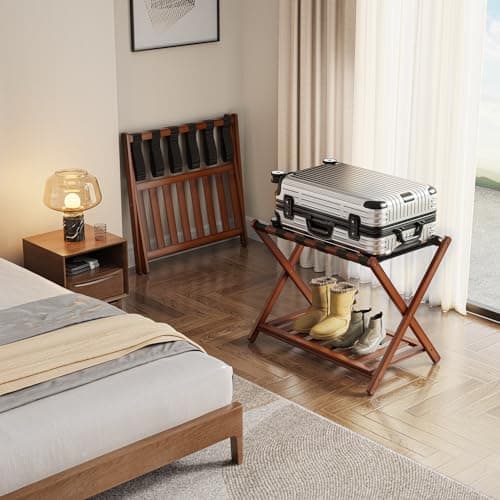 Bamboo Suitcase Stand with Storage for Guest Room, Brown
