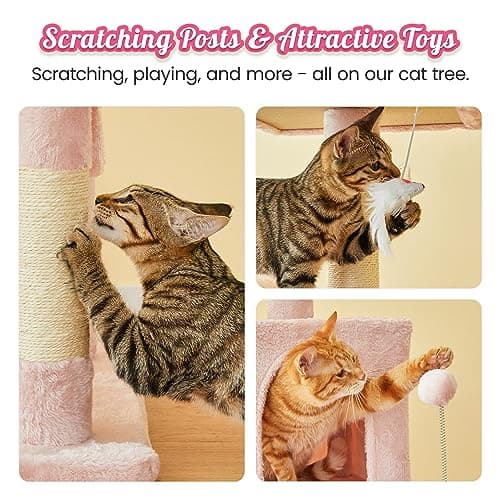 Pink Multi-Level 70.1-Inch Cat Tree with Scratching Posts & Hammock