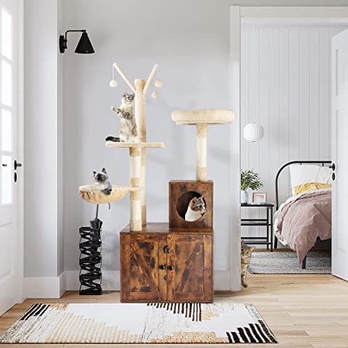 Cat Litter Box Enclosure with Tree Tower Furniture
