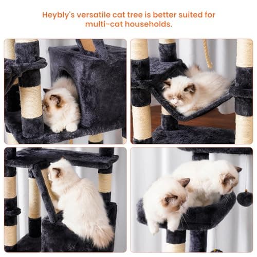 Heybly 68 Inch Multi-Level Cat Tree with Plush Perches and Caves HCT025G