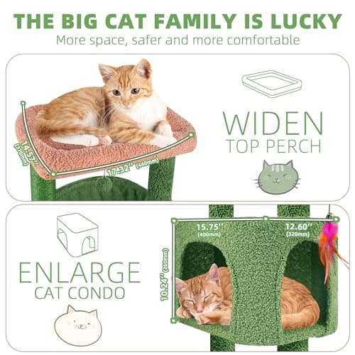 YOUPET 33.46" Cactus Cat Tree Tower with Hammock and Scratching Post, Green