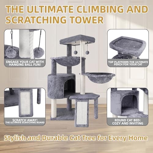 Xin Three-Layer Cat Tree with Condor and Two Hammocks, Grey