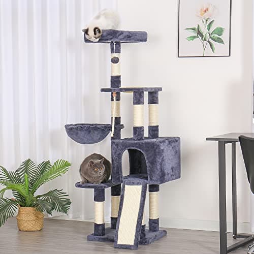 Heybly Cat Tree Multi-Level Cat Furniture with Feeding Bowl and Scratching Board