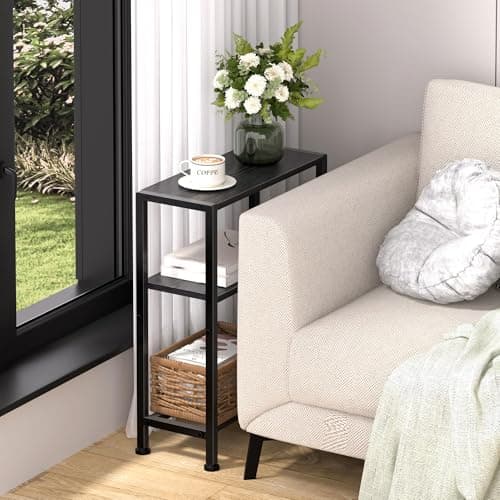 Slim Black 2-Tier Side Table for Small Spaces in Living Room, Bedroom, and Kitchen
