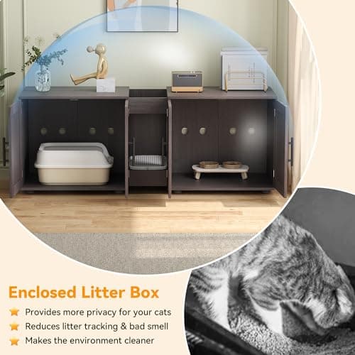 GAOMON 2-Cat Hidden Litter Box Furniture, Walnut Wood Enclosure, 55" L x 17.7" W