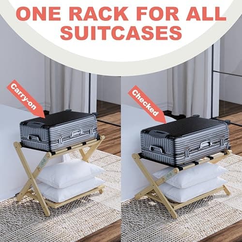 Premium Adjustable Height Luggage Rack – Durable Bamboo Stand, Holds 100 lbs, No Assembly Required
