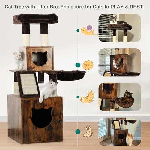 YITAHOME Cat Tree with Hidden Litter Box, Sisal Scratching Post & Wooden House