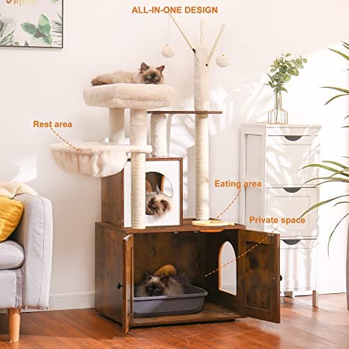 Modern Style Cat Tree with Large Platform, Condo, and Hammock