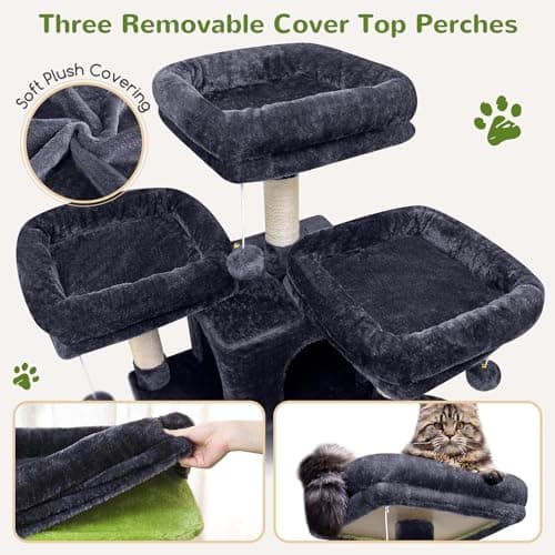 XXL F80 Indoor Cat Tower with Hammock, Scratching Post & 3 Perches Dark Grey