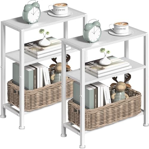 Slim Black 2-Tier Side Table for Small Spaces in Living Room, Bedroom, and Kitchen — White-3tier