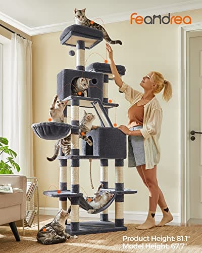 Feandrea Smoky Gray Large Cat Tree with 13 Scratching Posts & 2 Perches UPCT190G01