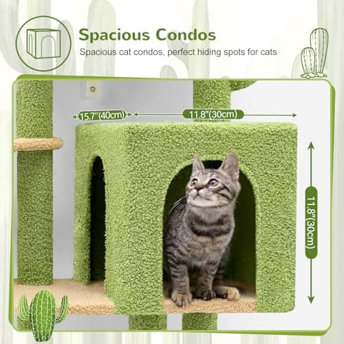 Sturdy F46B Cactus Cat Tree for 46-Inch Indoors, Multiple Cats, Premium Materials, Green