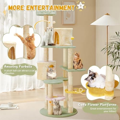 Erinnyees Flower Cats Tree Tower, 63" Multi-Level ScratchProof Playhouse
