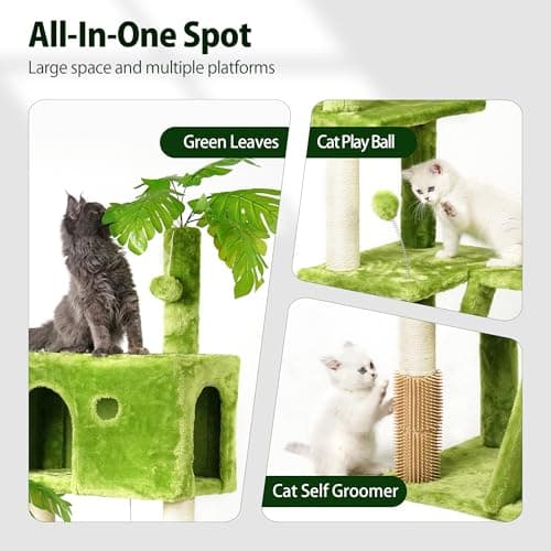 Large Green Cat Tree with Scratching Post & Hanging Hammock