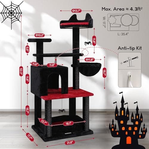 52in Gothic Cat Tree with Coffin Bed for Indoor Cats