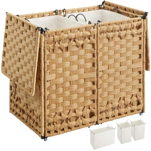 GREENSTELL Goose Yellow Collapsible Laundry Hamper with Lid & Removable Liners, 65L