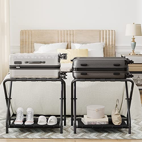 HOOBRO DOUBLE Tiers Metal Luggage Holder, Black BK02-04XLP2
