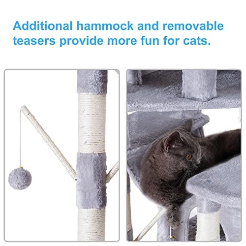Hey-brother Light Gray 71" XL Cat Tree with 3 Padded Perches & Scratcher MPJ034W