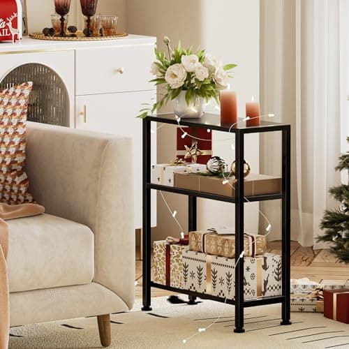 Slim Black 2-Tier Side Table for Small Spaces in Living Room, Bedroom, and Kitchen