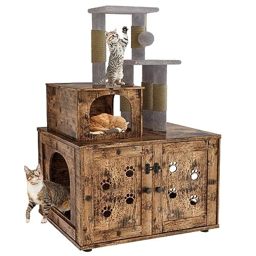 Cat Tree with Litter Box Enclosure and Scratching Post — Espresso