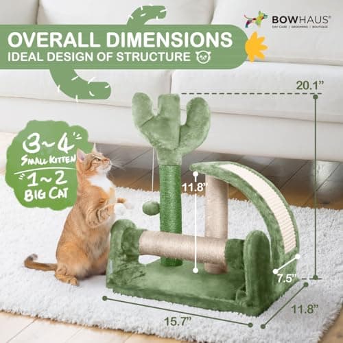 CAPHAUS Green 20-Inch Cactus Cat Tree with Scratching Board & Toy
