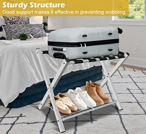 Mocomax Heavy Duty Foldable Luggage Rack, White
