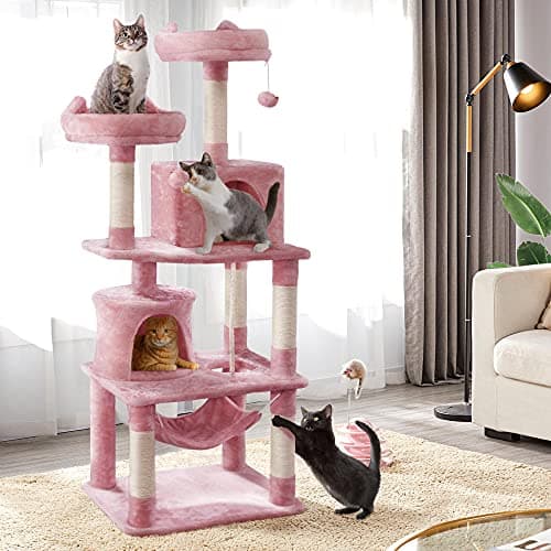 Yaheetech 62.2in Pink Cat Tower with Hammock, Condo & Scratching Posts