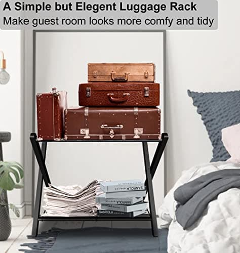 Black Metal Foldable Suitcase Stand with Shelf, 1 Pack