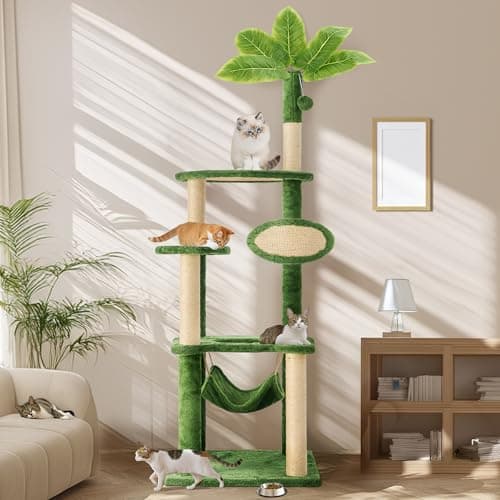 55 Inch Green Cat Tree Tower with Hammock & Sisal Scratch Post for Kittens & Adults