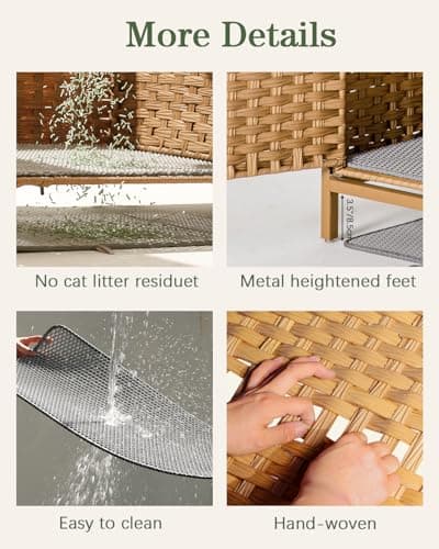 Hidden Rattan Cat House with Litter Mat & Metal Feet