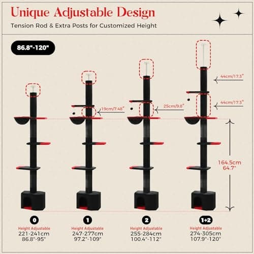 PAWZ Road Gothic Cat Tree, 86.8-120 Inches Tall, 5 Tiers, Black Cat Condo