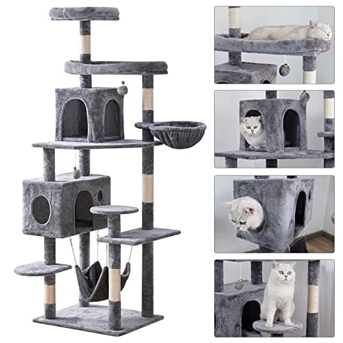 Multi-Level Cat Tree with Scratching Posts & Plush Perches, Light Gray