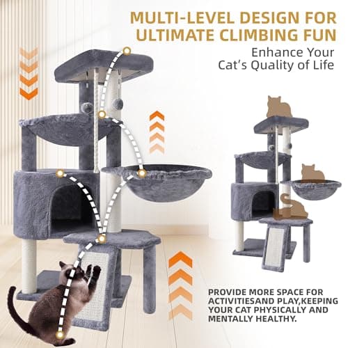 Xin Three-Layer Cat Tree with Condor and Two Hammocks, Grey