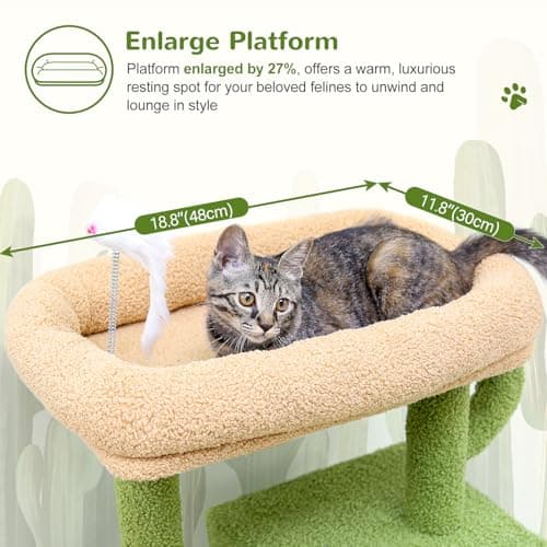 Sturdy F46B Cactus Cat Tree for 46-Inch Indoors, Multiple Cats, Premium Materials, Green