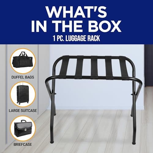 Black Metal Luggage Rack Set of 4 with Nylon Straps