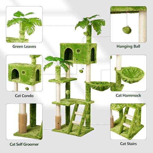Large Green Cat Tree with Scratching Post & Hanging Hammock