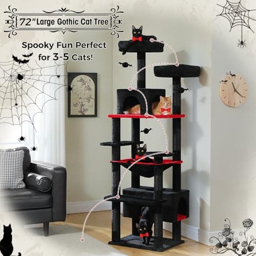 Gothic Cat Tree for Large Cats with Scratching Posts and Pads