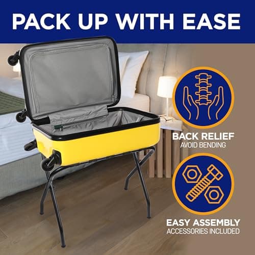 Black Metal Luggage Rack Set of 4 with Nylon Straps