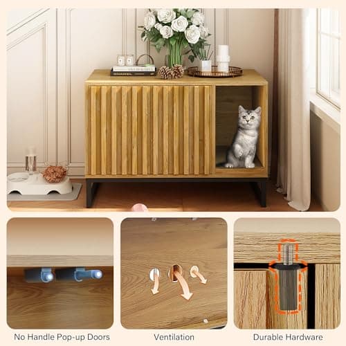Modern Cat Litter Box Enclosure with Scratch Pad & Washroom (Natural)