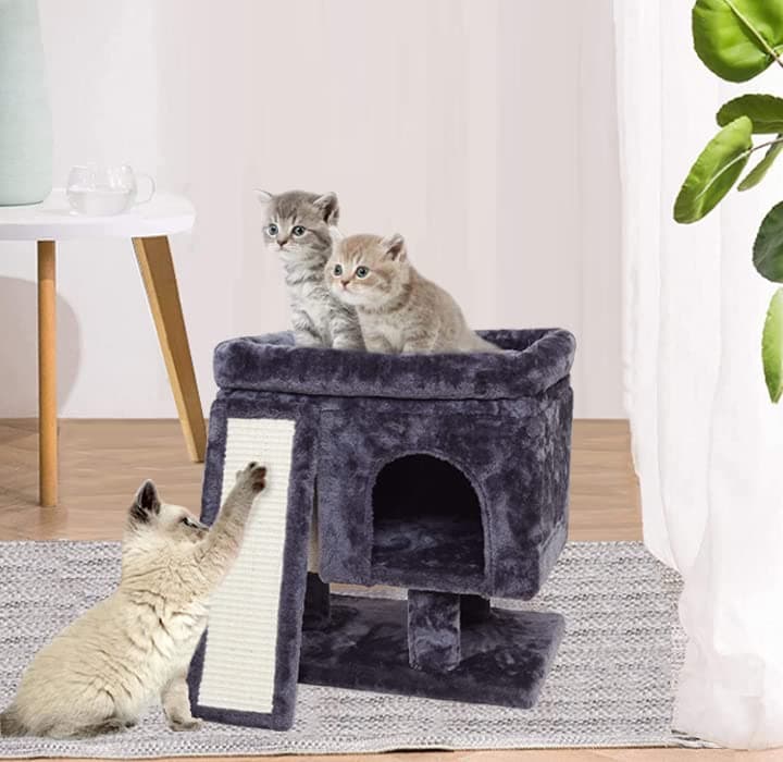 SYANDLVY Indoor Cat Tree for Large Adults with Scratching Post and Activity Tower (Smoky Grey)