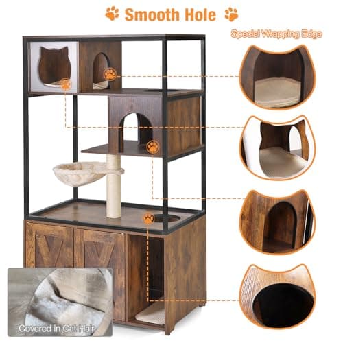 Hidden Kitty Litter Box with Barn Door, Metal Frame, Wood Enclosure (Wood, M)